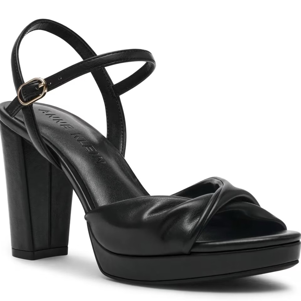 Anne Klein Black Heeled Sandals with Knotted Detail